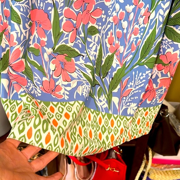 Umgee Blue and Pink Floral ruffle sleeve half zip Dress - Picture 9 of 11